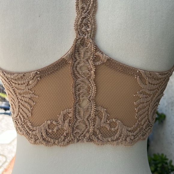 NWT Natori Tan and Cream Lace Trimmed Feathers Cafe Bra 34DDD Front Closure - Picture 4 of 8